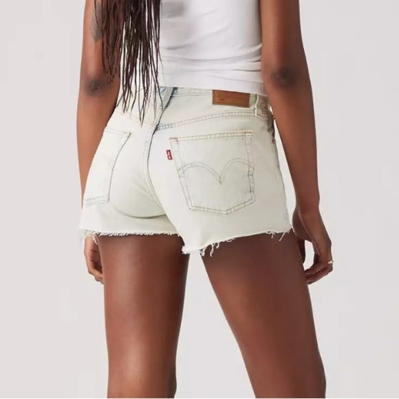 Levi's Pants - Levi's Strauss 512 Slim Fit Tapered Leg Ivory Denim Shorts Mid Rise Raw Hem W L